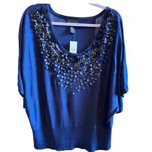 Lane Bryant Plus Size Navy Blue Short Sleeve Embellished Shirt Blouse Size 26/28